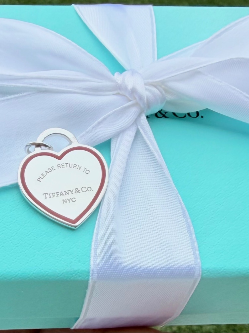 Tiffany & Co. MEDIUM Red Outline Heart Charm Pendant in Silver